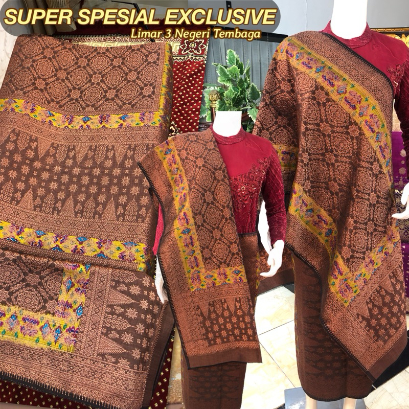 SUPER SPESIAL EXCLUSIVE Songket Tembaga limar 3 Negeri ORI Coklat {Songket tenun palembang asli tenu