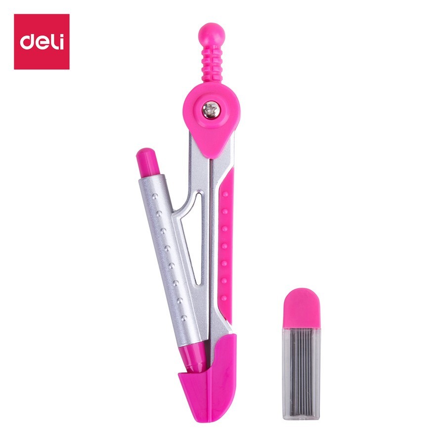 

Deli E8616 Jangka-Aluminum Compass w/mechanical pencil-Pink-Biru