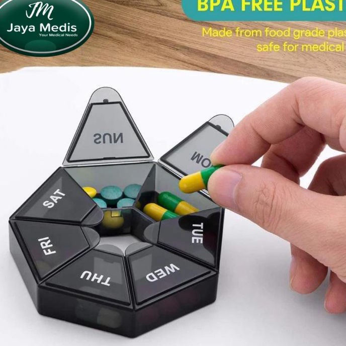 HJ6 Kotak Obat Pil Mini Portable Bentuk Bulat 7 Sekat Untuk Traveling