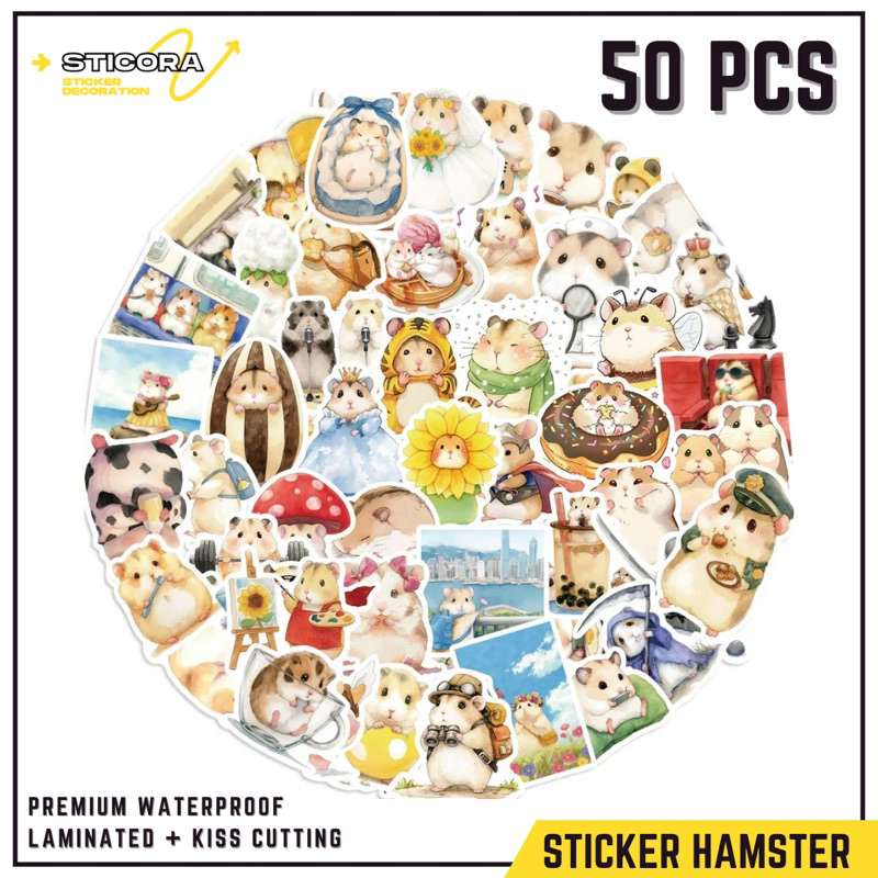 

[50 Pcs] Stiker Pack Hamster Cute Aesthetic Vinyl Waterproof Laminated Dekorasi Laptop Handphone Thumblr