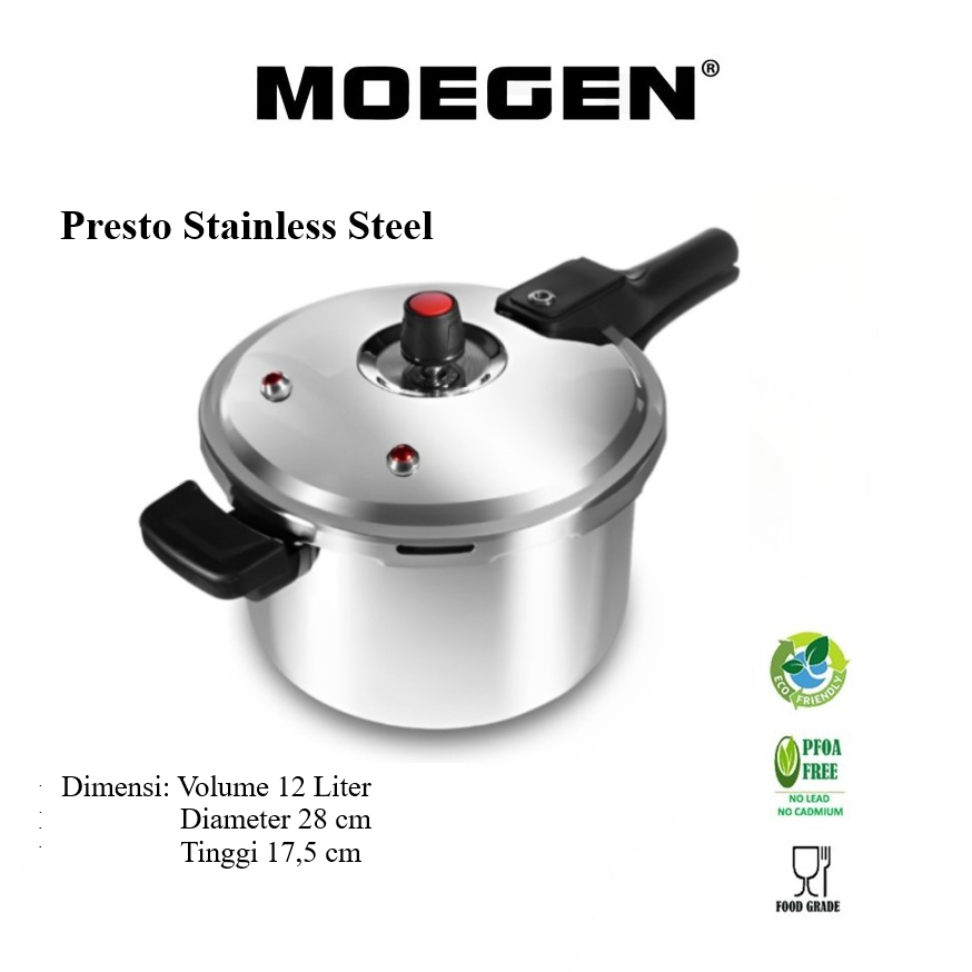 MOEGEN Presto Stainless Steel 12 Liter Pressure Cooker