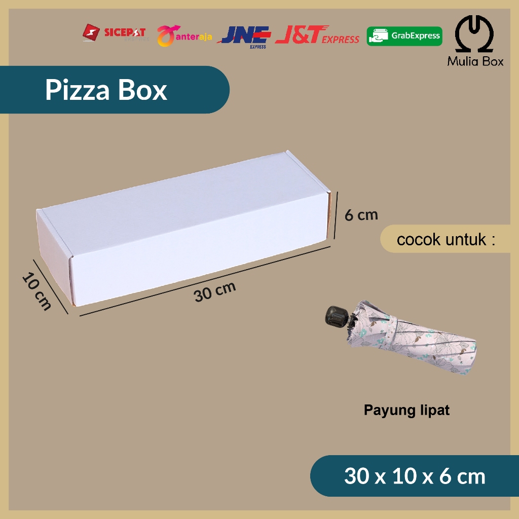 

Kardus Packing Pizza Box 30 x 10 x 6 cm Corrugated Die Cut Karton Kecil Polos Brownies Payung Lipat