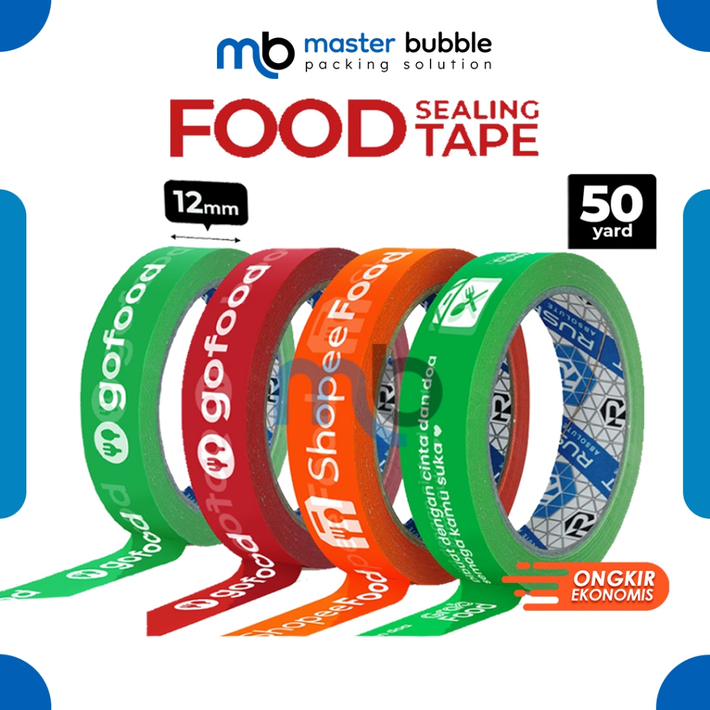 Lakban / Sealing Tape Printing Online Food 12mm x 50yard - Lakban Makanan Harga Ecer Satuan Murah