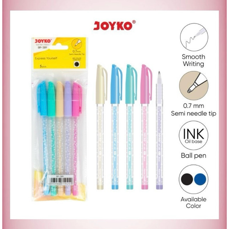 

(1 Set 5 Pcs) Ball Pen Pulpen Pena Joyko BP-389 Express Yourself 0.7 mm untuk Kantor Sekolah