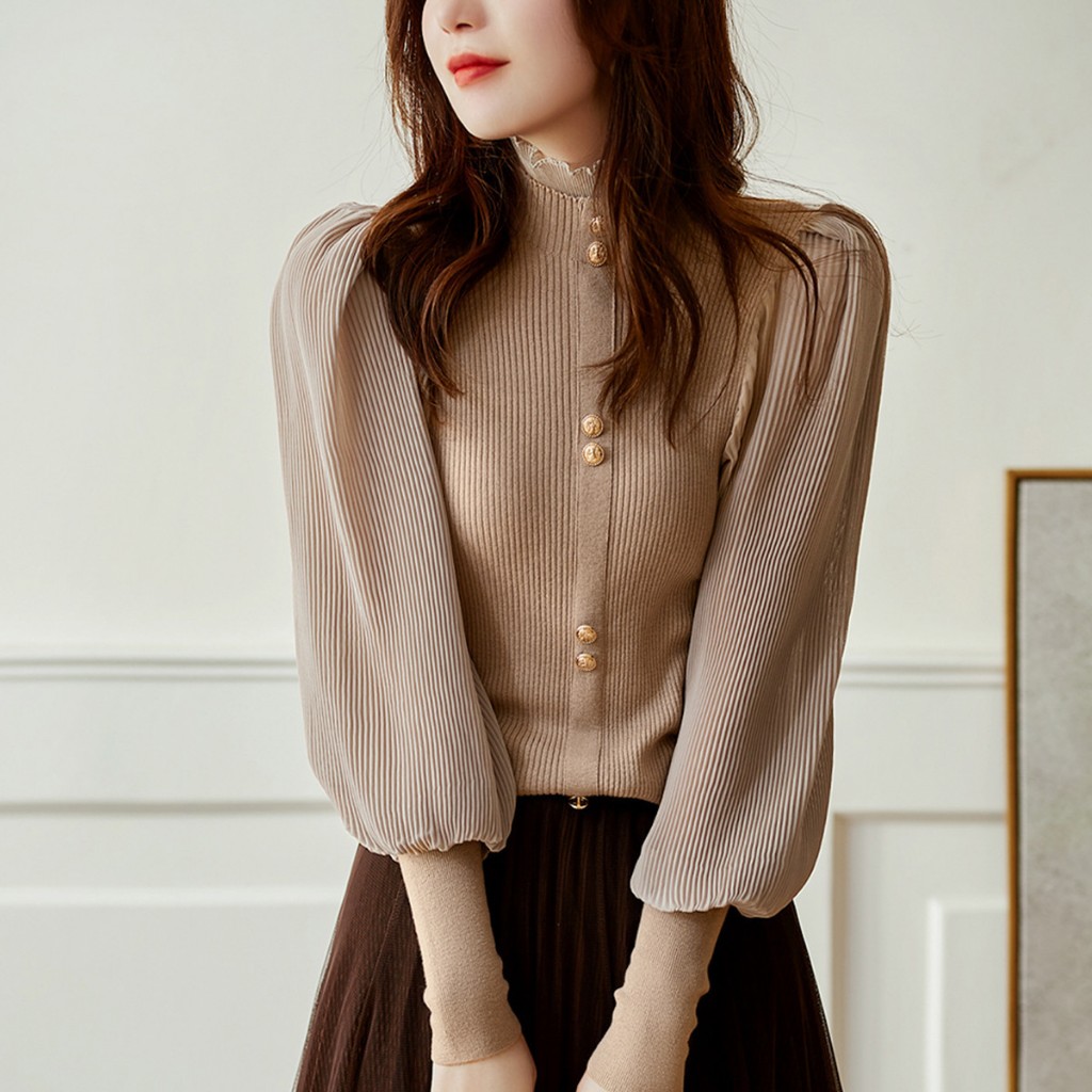 Baju Atasan Wanita Terbaru Alifa - Atasan Import Rajut Kombinasi Sifon - Baju Kekinian