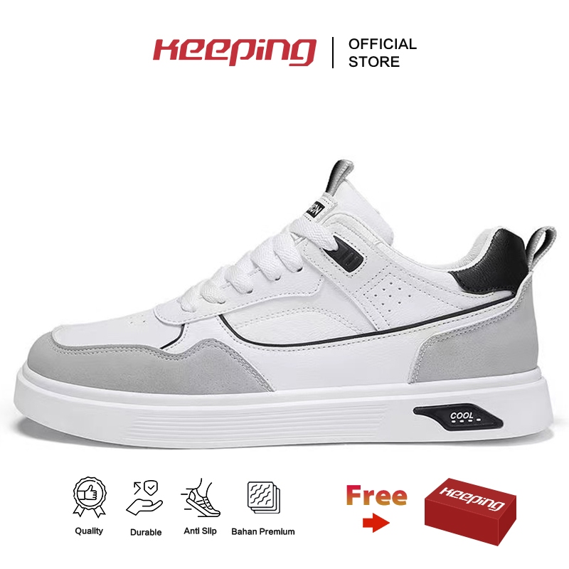 Keeping Sepatu Pria Putih Sneakers Kulit Kuliah Sport Shoes Sepatu Cowok Keren Jalan Sekolah KSR116