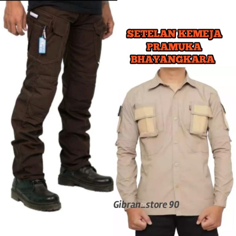 Setelan Seragam Pramuka Bhayangkara Celana Tactical Coklat Plus Kemeja 511