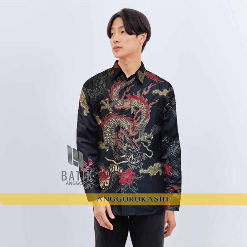 Baju Batik Pria Slimfit Motif Naga Lengan Panjang Modern Lapis Furing