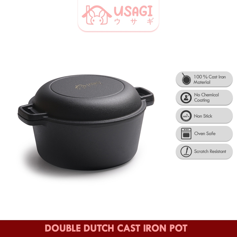 USAGI OFFICIAL - DOUBLE DUTCH CAST IRON POT 26 CM / Cast iron 2in1 Multifungsi / Cast Iron Denver Du
