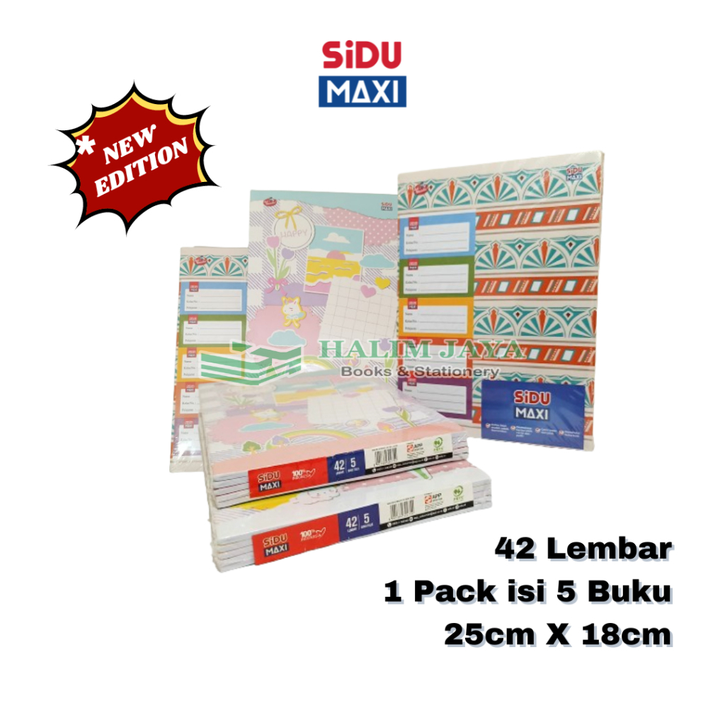 

Buku Tulis | Buku Tulis Sinar Dunia | Buku Tulis SIDU | Buku Tulis SIDU MAXI 42 Lembar 1 Pack Isi 5 Buku Tulis