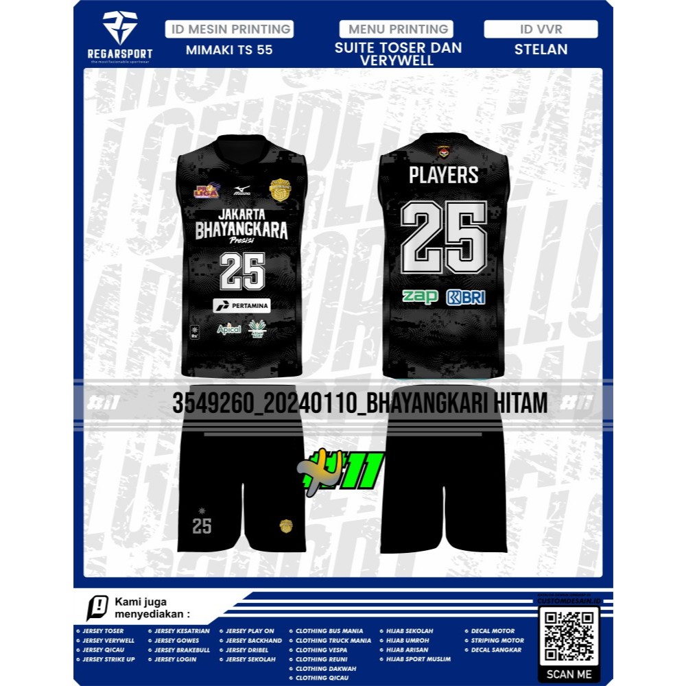 Baju Voli Printing Jersey Volly Pria Original Regarsport Bebas Custom Beli 2 +1