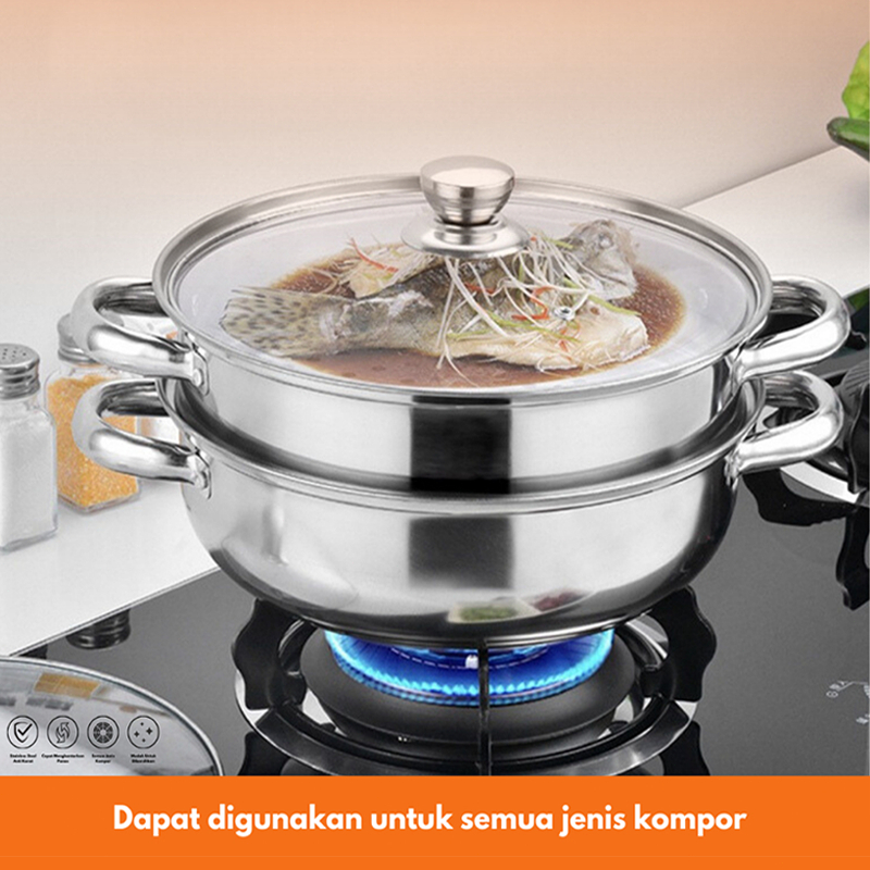 (Good) QME PANCI STEAMER KUKUS STAINLESS 2 TINGKAT / PANCI STEAMER / PANCI STEAMER KUKUS STAINLESS