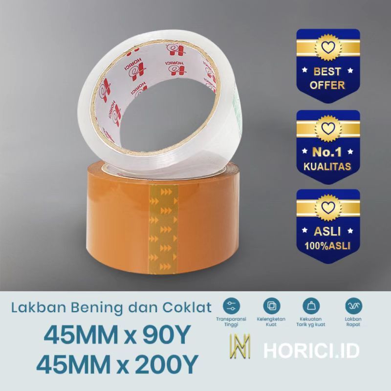 

HORICI 42Mic 45MM×90Y/45MM×200Y OPP Tape Murah Super Clear Isolasi Tape Lakban Tape Bening dan Coklat