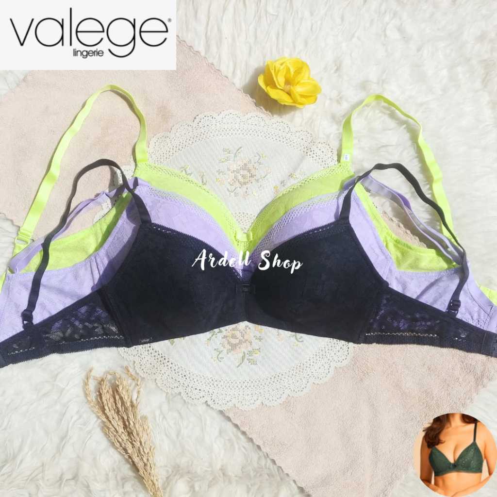 VALEGE BRA WANITA TANPA KAWAT NYAMAN LACE HITAM FULL CUP 34B - LTK
