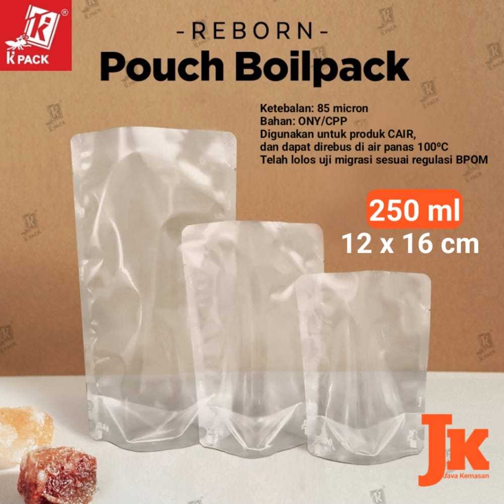 POUCH BOILPACK 250 KEMASAN PLASTIK STANDING POUCH BENING TRANSPARAN TAHAN PANAS REBUS 250ML KPACK