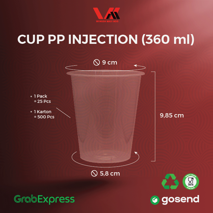 [500PCS] CUP PP INJECTION 360ML DATAR - GELAS PLASTIK 12OZ DATAR/360ML - CUP ONLY