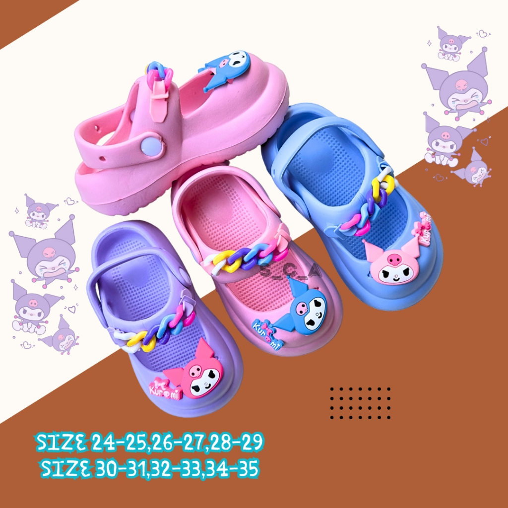 Sandal Kuromi Anak Perempuan Variasi Rantai Warna Warni Sendal Sepatu Selop Karet Anak Cewe Lucu Ter