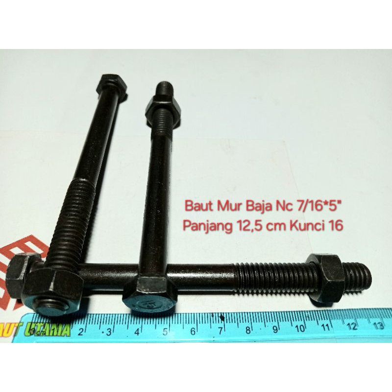 Baut Mur Baja Nc 7/16*5 inchi (12,5 cm) Hitam Kunci 16
