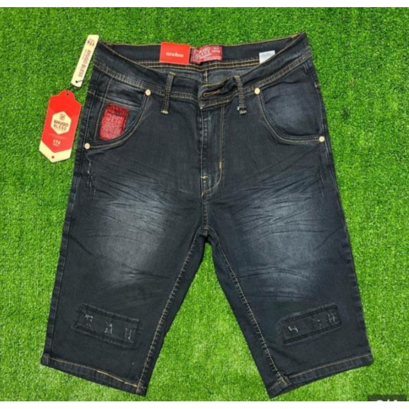 CELANA JEANS DENIM PENDEK PRIA RIPPED SOBEK DISTROY ORIGINAL HUGO BLESS// JEANS DENIM ORIGINAL