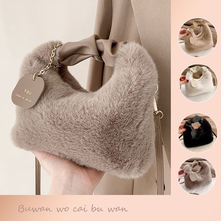Wanita Shoulder Bag Tas Bulu Tas Bahu jinjing Kecil Fashion Lucu Cewek Bag Aesthetic Style
