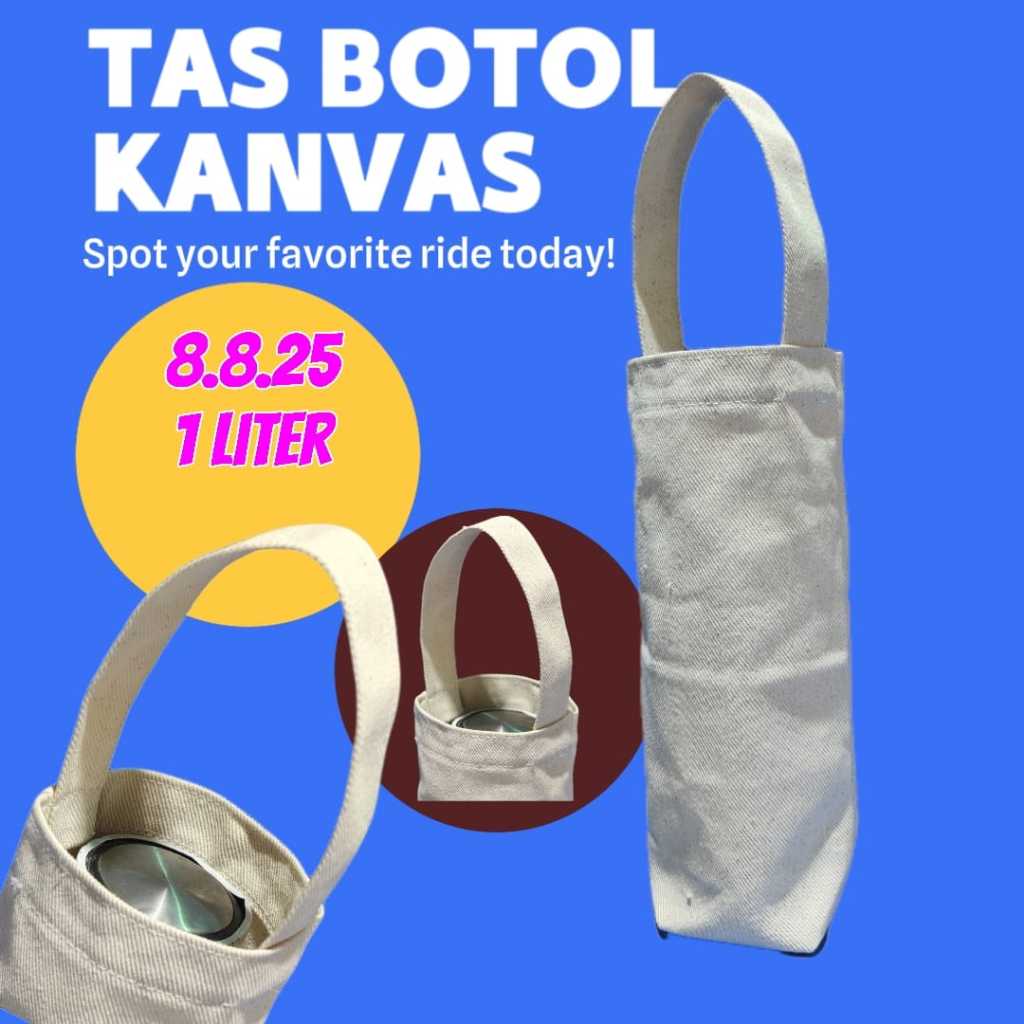 Tas Botol Kanvas Polos 1 Liter 8 x 8 x 25 cm