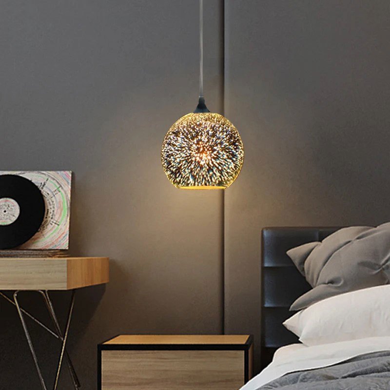 Lampu Gantung Minimalis Lampu Hias Kaca Kreatif Lampu Warna Warni Dengan efek cahaya kembang api 3D