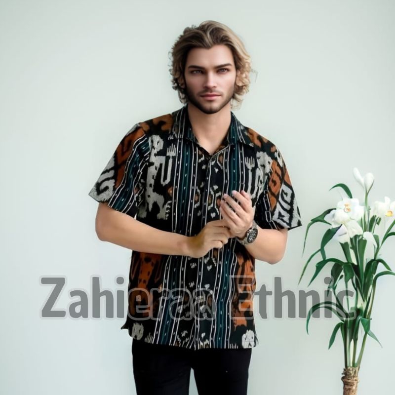 Baju Atasan Kemeja Hem Batik Tenun Pria Casual Lengan Pendek Kekinian - Kemeja Tenun Pria Troso Jepa