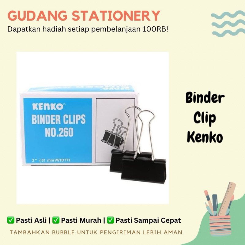 

Binder Clip Kenko 105 107 111 155 200 / Penjepit Kertas Kenko 105 107 111 155 200 / Kenko Binder Clip / Kenko Penjepit Kertas