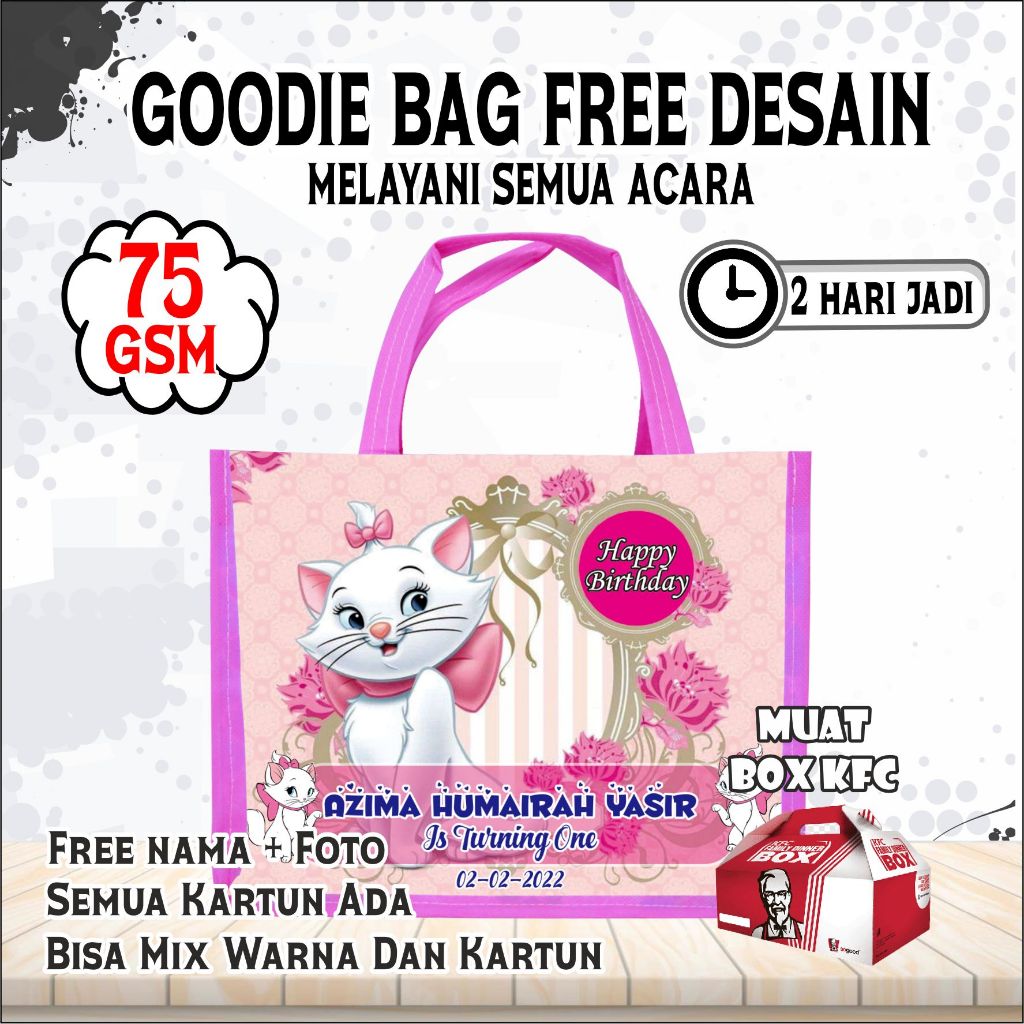 

TAS GOODIE BAG BERGAMBAR KUCING PUTIH/SOVENIR ULTAH/MURAH DAN NGGAK IRBET