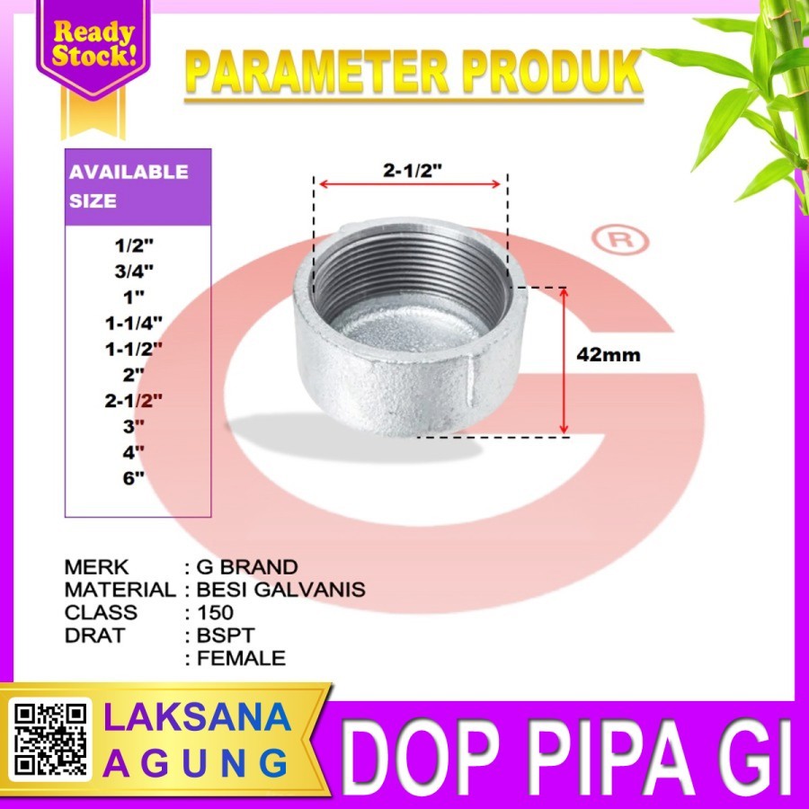 Dop pipa drat dalam 2.1/2 inch Cap tutup pipa besi drat 2.5 Galvanis