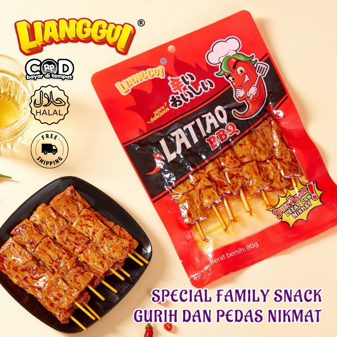 

Halal Lianggui Latiao Sate Pedas Spicy Flavour & Barbeque Flavour | Cemilan Viral Latiao Original Import China