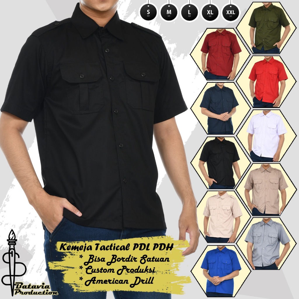 Baju Kemeja Tactical PDL PDH Lengan Pendek Workshirt Terbaru Pria Wanita - American Drill Premium - 