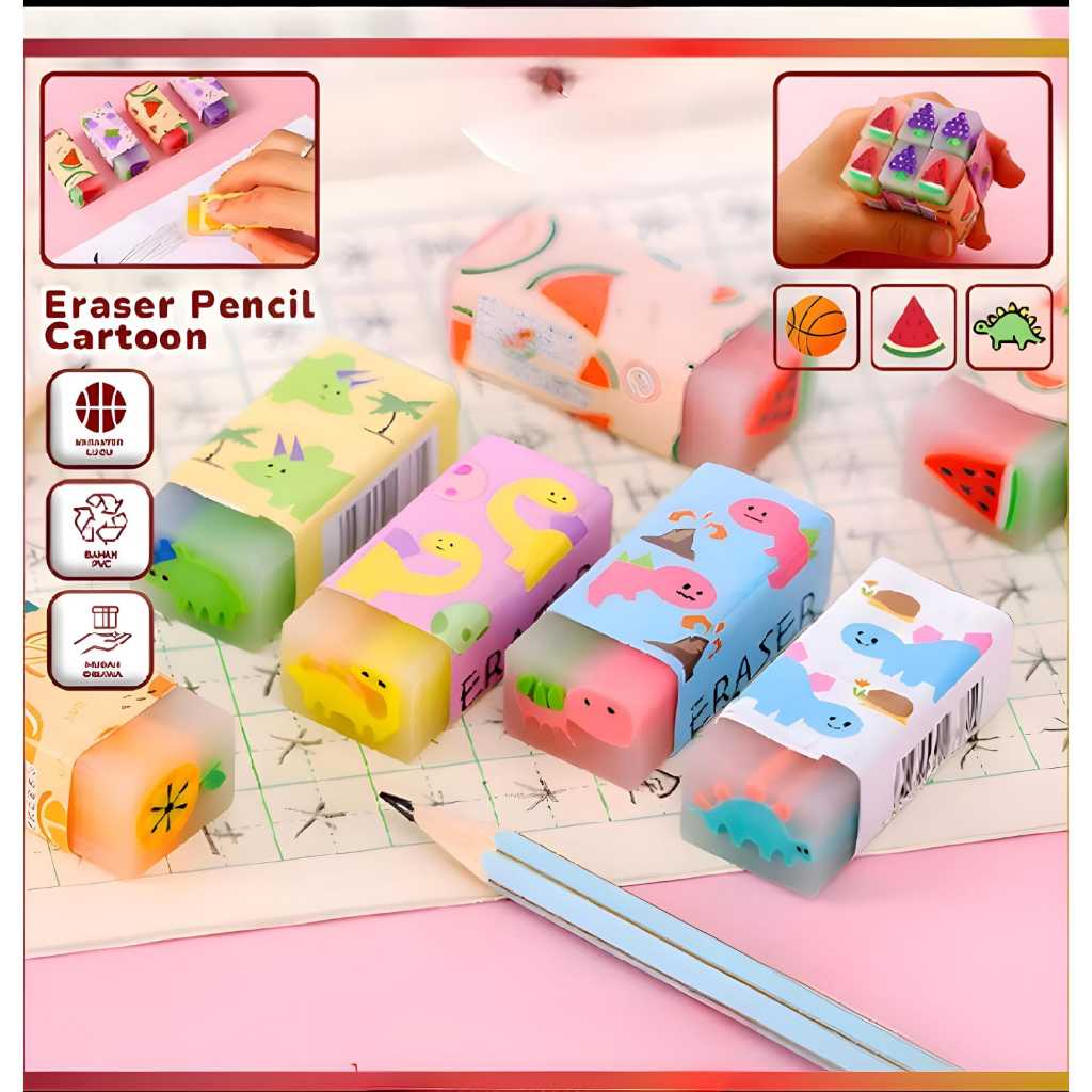 

KIDDAILY Penghapus Pensil Karakter Motif Kartun Eraser Pencil Warna Warni Lucu / Alat Tulis Penghapus Karet Perlengkapan Sekolah Anak