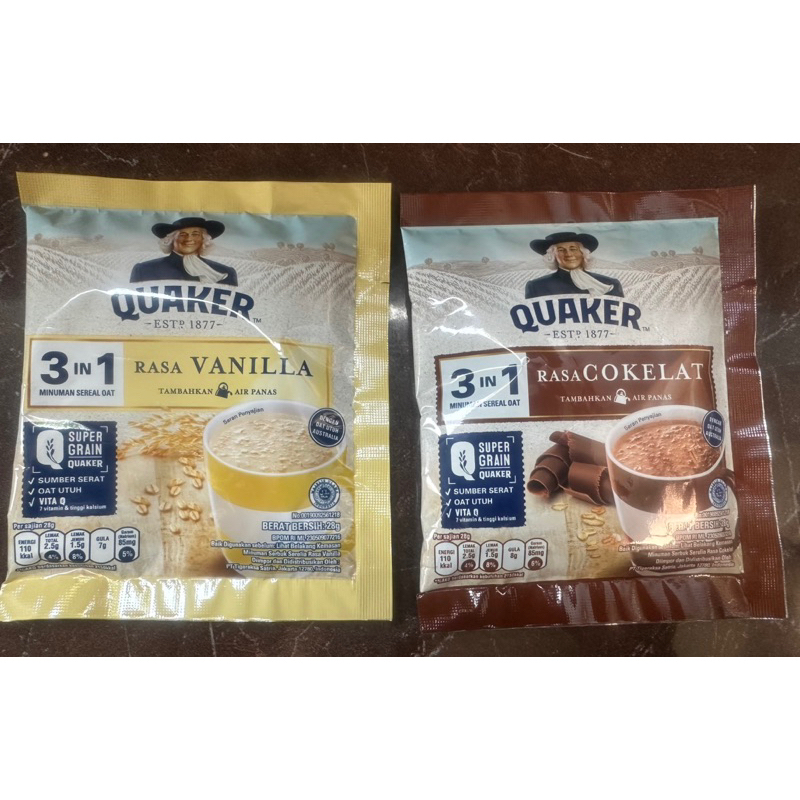 

Quaker 3in1 Rasa Vanila Dan Coklat 28gr