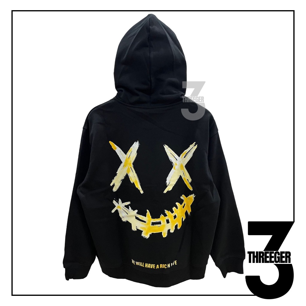 RIC Ricky Is Clown Yellow Smiley Hoodie Black Original / Rickyisclown