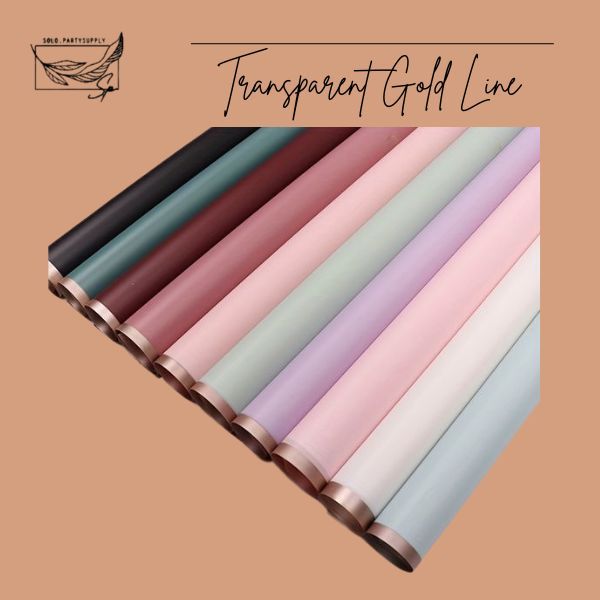 

(SW) TERLARIS TRANSPARENT GOLD LINE FLOWER WRAPPING CELLOPHANE KERTAS BUKET BUNGA HAND BOUQUET PEMBUNGKUS KADO