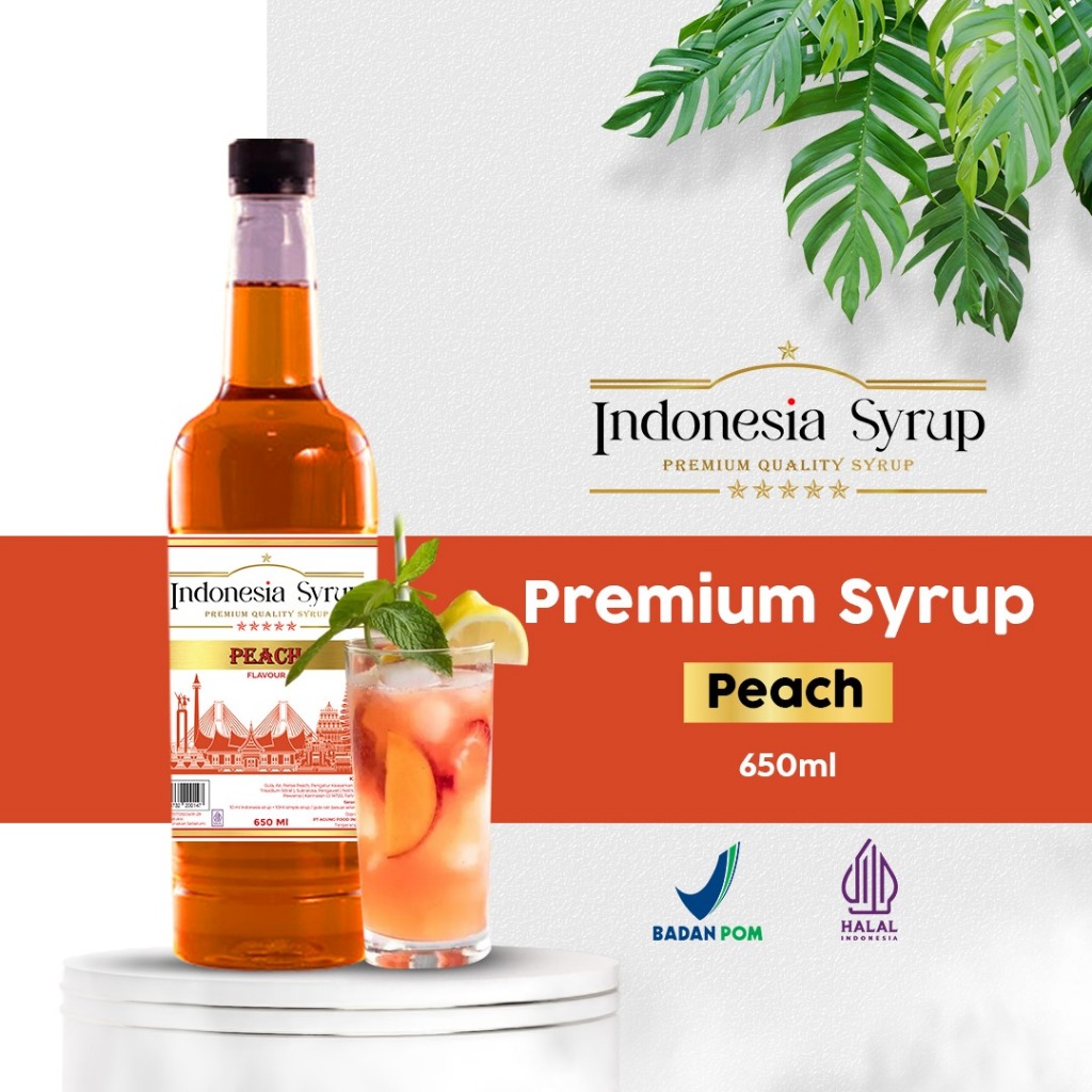 

Sirup Premium Rasa Peach Minuman Sirop Flavoured Syrup Halal BPOM 650 ml Indonesia Syrup Omura Powder