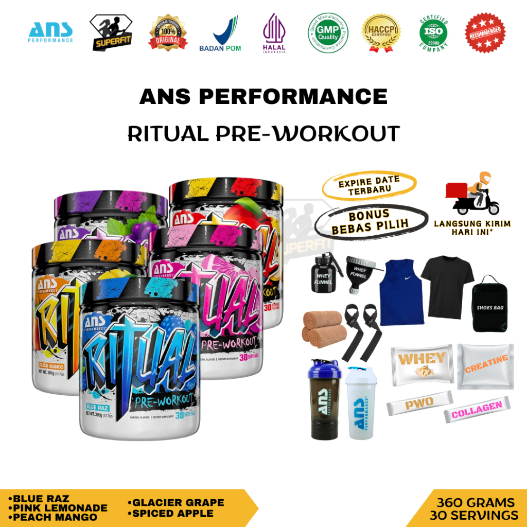 ANS Ritual Pre Workout 30 Serving PWO 360gr PreWorkout Suplemen Fitness Energy Pump Muscle - Blue Ra