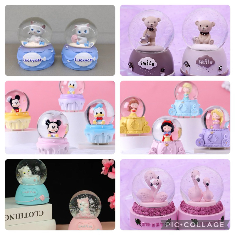 bola kristal salju lampu snowball princess / bear / lucky cat / mickey   kado souvenir