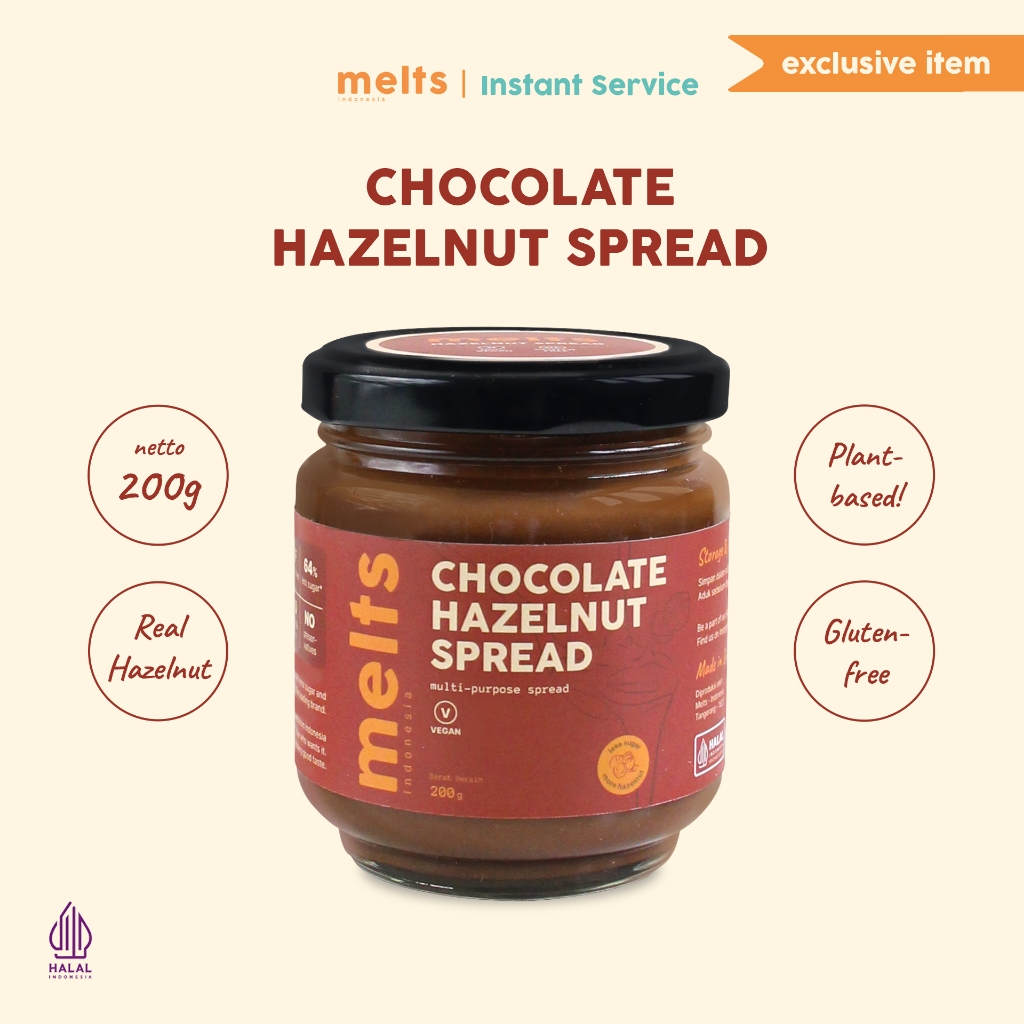

Instant Service - Melts Chocolate Hazelnut Spread | Selai Roti Cokelat Hazelnut Plant Based Vegan Gluten Free