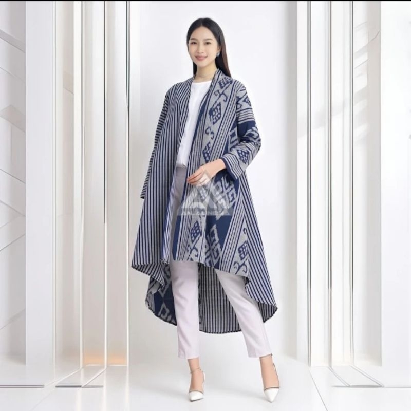 Tunik Outer Tenun Pakaian Wanita Motif Batik Luaran Panjang