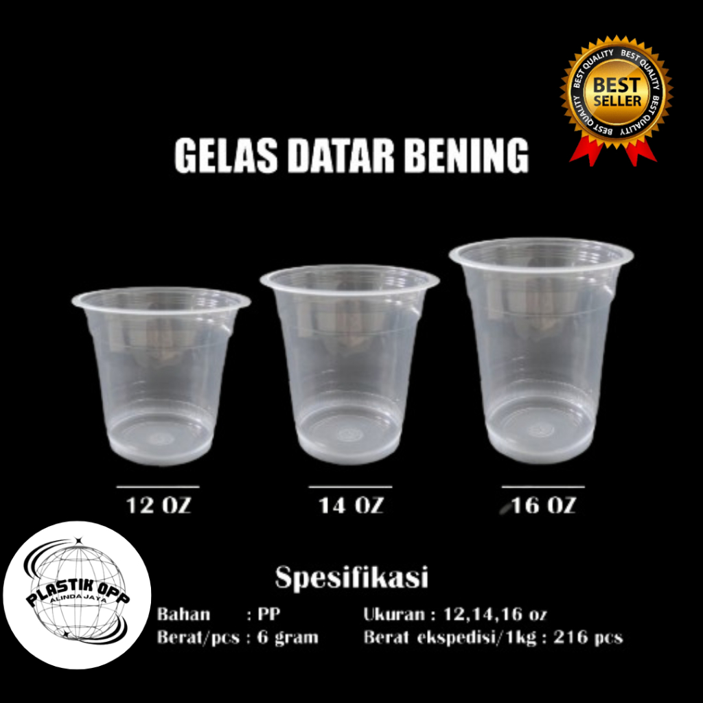 Gelas plastik bening 10 Oz 12Oz, 14Oz ,16Oz isi 50 pcs Tebal dan Food Grade / plastik cup pp bening 