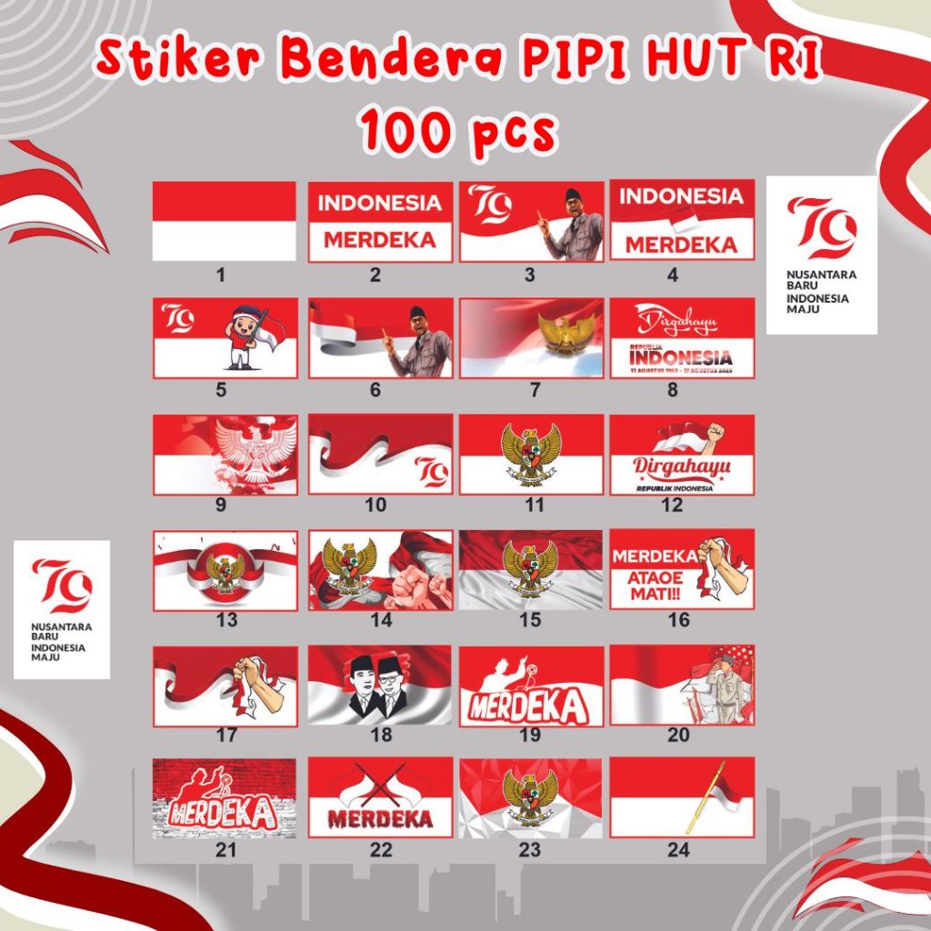 

Stiker Pipi Bendera 100 Pcs / Sticker Merah Putih / Sticker Bendera Tempel Pipi