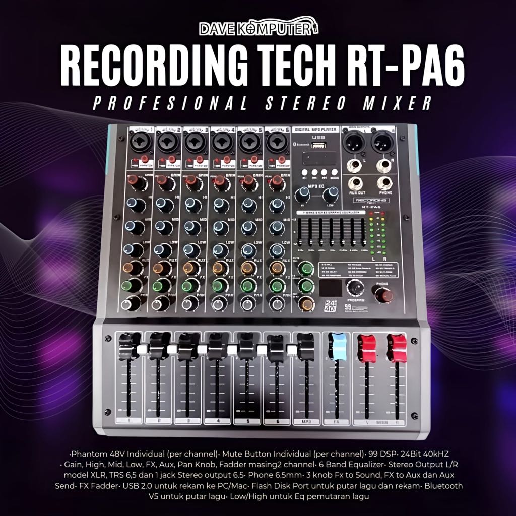 Recording Tech RT-PA6 / RT PA6 / RTPA6 Professional Stereo Mixer