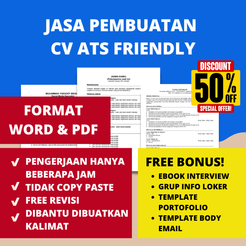 CV ATS Friendly | Jasa Pembuatan CV ATS Friendly | Jasa Desain CV ATS Friendly Mulai 10ribuan (Hanya