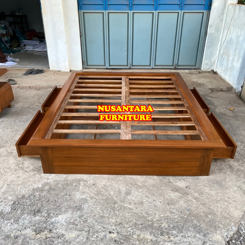 Dipan Jati Ukuran 200 x 180 / Dipan Custom 4 Laci / Dipan Modern Minimalis jati / Dipan Jati Murah