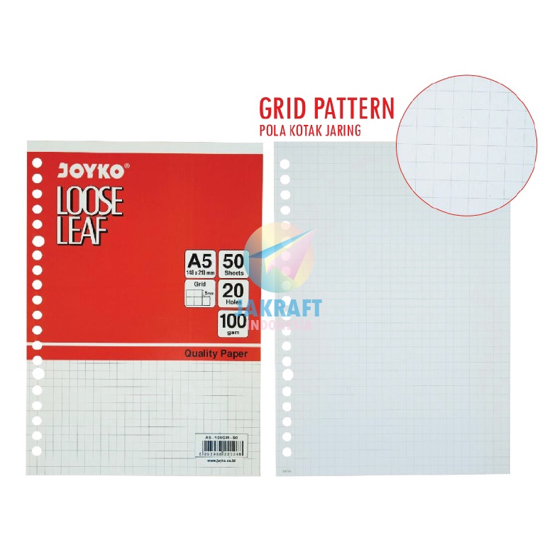 

RESTOK GAN 5 Pcs Kertas Binder Note Loose Leaf A5 Putih Grid Jaring Kotak Kecil JOYKO 2 Lubang Ring Rings