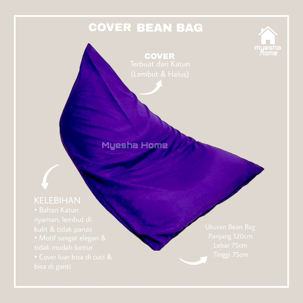 Cover Sofa Bean Bag Triangel Warna Ungu / Sarung Sofa Bean Bag Triangel Violet