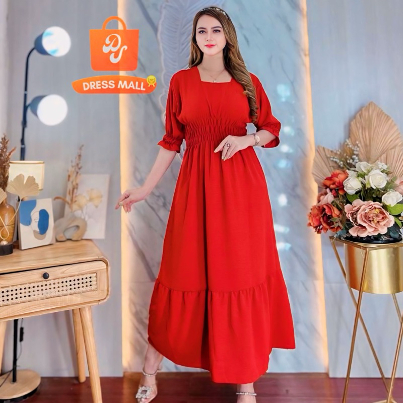 Midi Dress Kerut perut Daster kekinian Cringkle airflow viral lengan karet 7/8 baju korean style