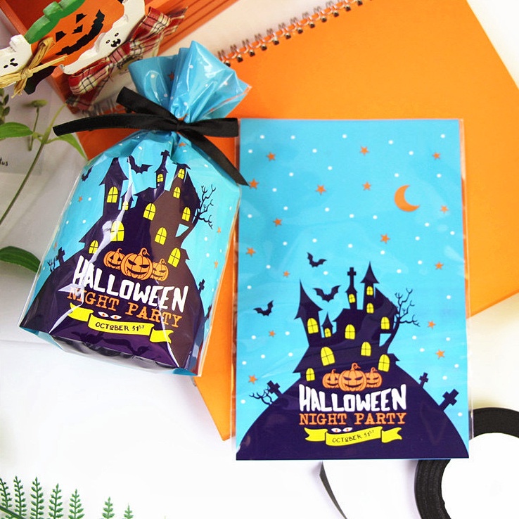 

BURUAN SERBU Kantong Pouch Desain Pumpkin Bat Untuk HALLOWEEN isi 5pcs Candy Souvenir Papper Bag Motif helloween Plastik Packaging Motif Labu Plastik Permen Portable